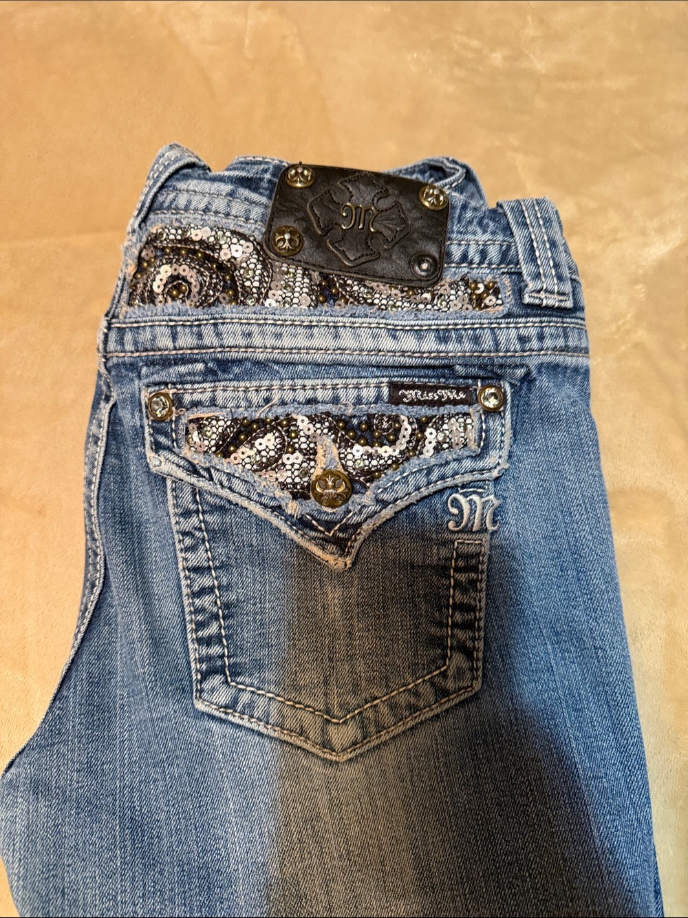 Miss Me Sequined Light Blue Boot Cut Jeans